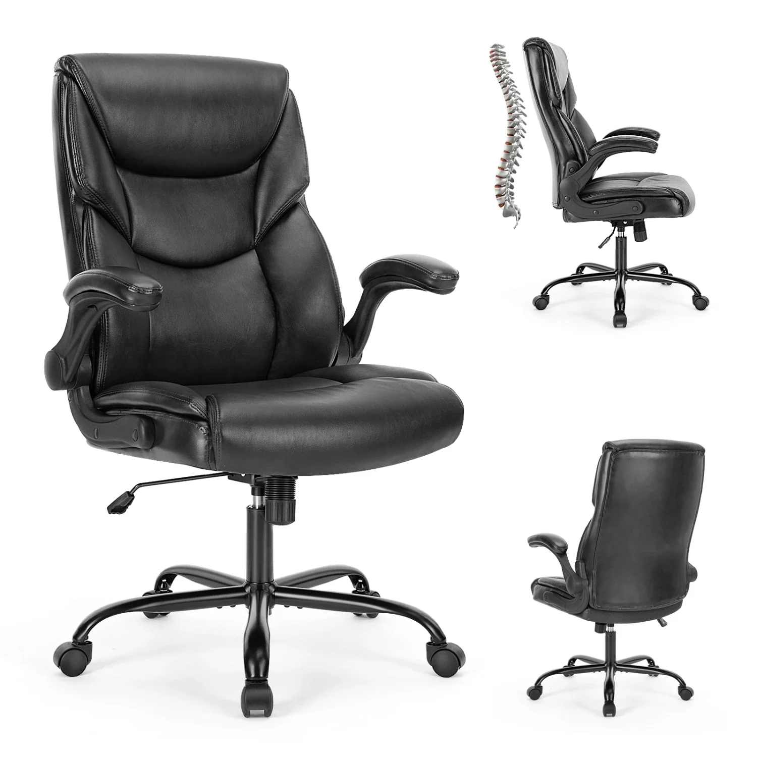 

Plush and Luxurious Sweetcrispy PU Leather Executive Desk Chair | High Back, Adjustable Ergonomic Home Office Chair with Flip-Up