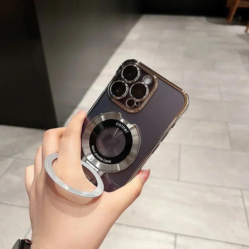 Sleek Borderless Magnetic Case with Folding Holder and Glass Camera Protector