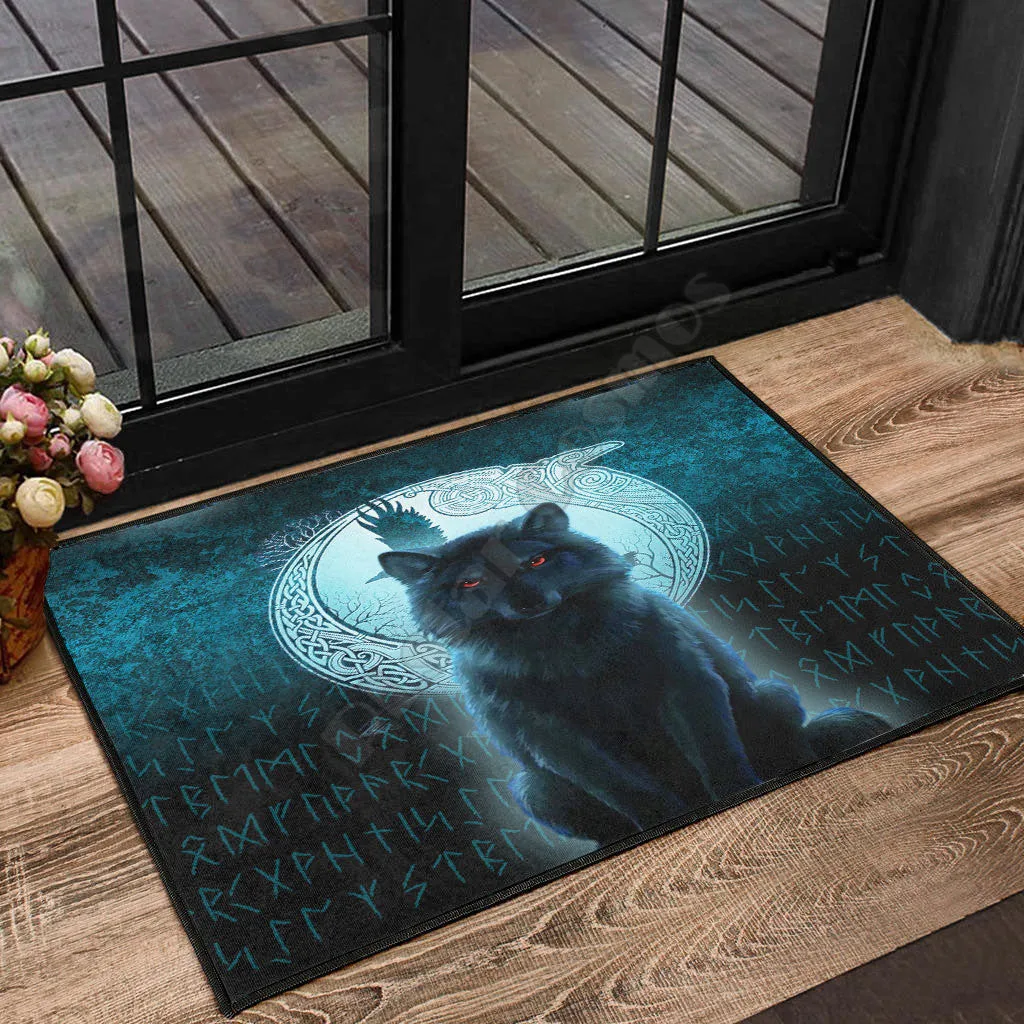 

Door Mat - Fenrir Viking Wolf - Cyan Version Door Mat 3D Printed Doormat Door Floor Mats Carpet Decor Porch Doormat