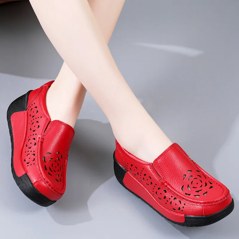 

Summer Women's Shoes Casual Luxury Platform Flat Shoes Slip-on Hollow Ladies Moccasins Breathable Women Loafers Chaussures Femme