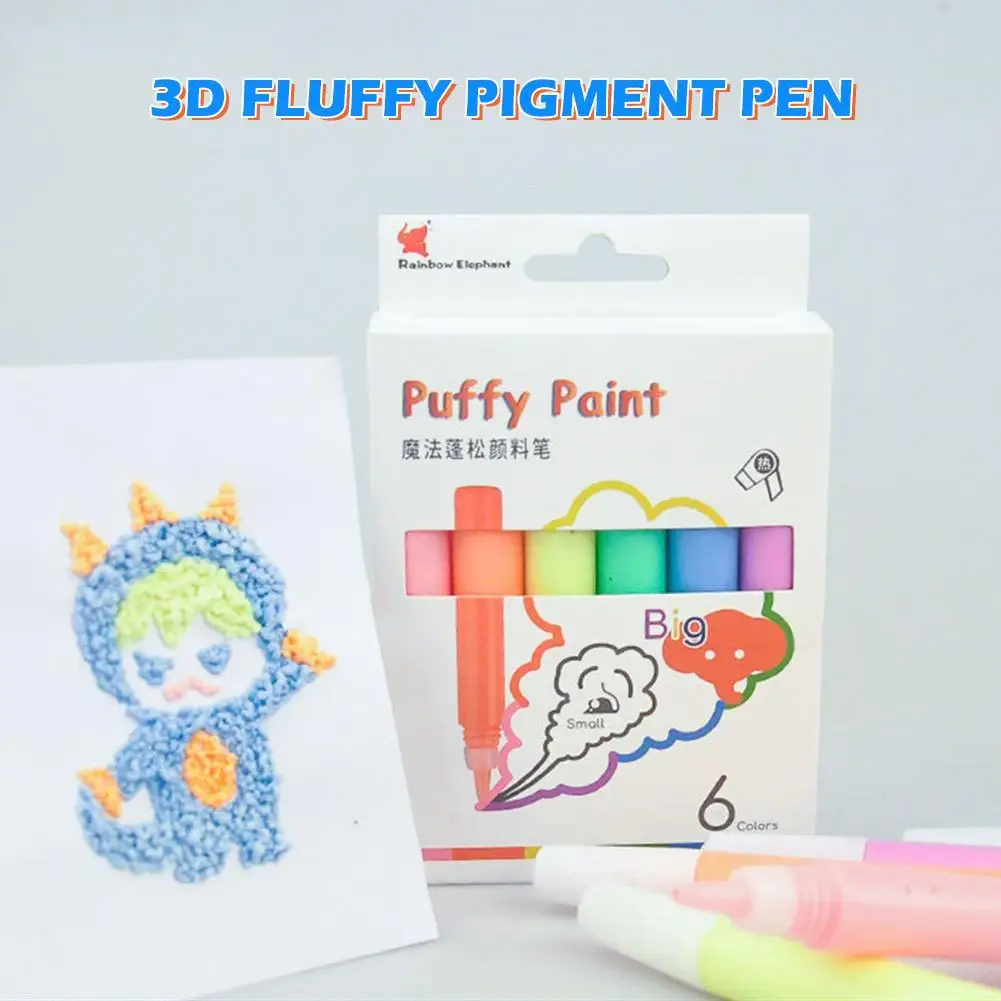 

6 Colors Magic Popcorn Pens Puffy 3D Art Safe Pen for Greeting Birthday Cards Kids Children Pens Kids Gifts School Stationery