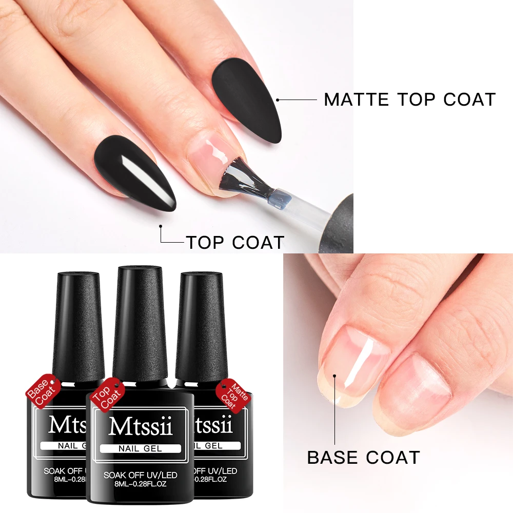 Mtssii 3Pcs/ set Base Top Matte Top Coat Gel Nail Polish UV Sealer Soak