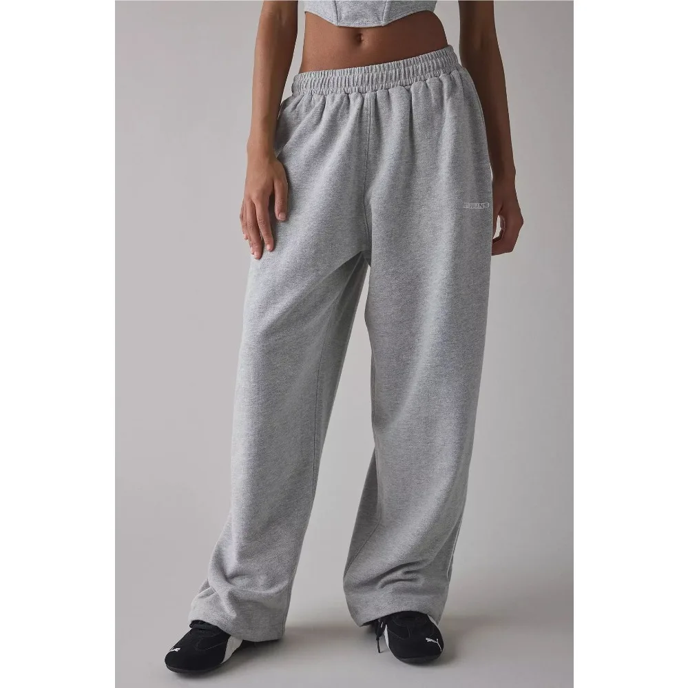 Pink Trousers with Elegant Embroidery Chic Straight Leg Pants Sweatpants Fit for Effortless Office Street Style Loose Trousers