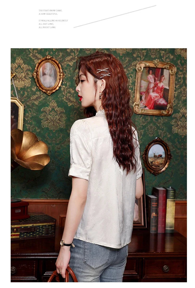 Chiffon Chinese Style Women's Shirt Summer Vintage Embroidery Blouses Loose Short Sleeve Women Top Fashion Clothing 2024 Korean