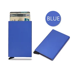 Sleek RFID-Blocking Slim Wallet - Minimalist Metal Cardholder (Blue)