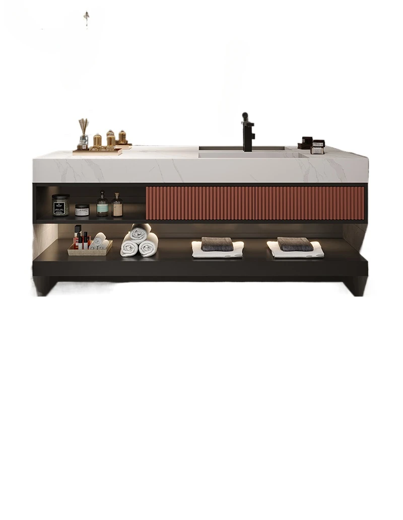 Solid wood rock slab integrated basin bathroom cabinet modern smart toilet hand wash basin cabinet bathroom