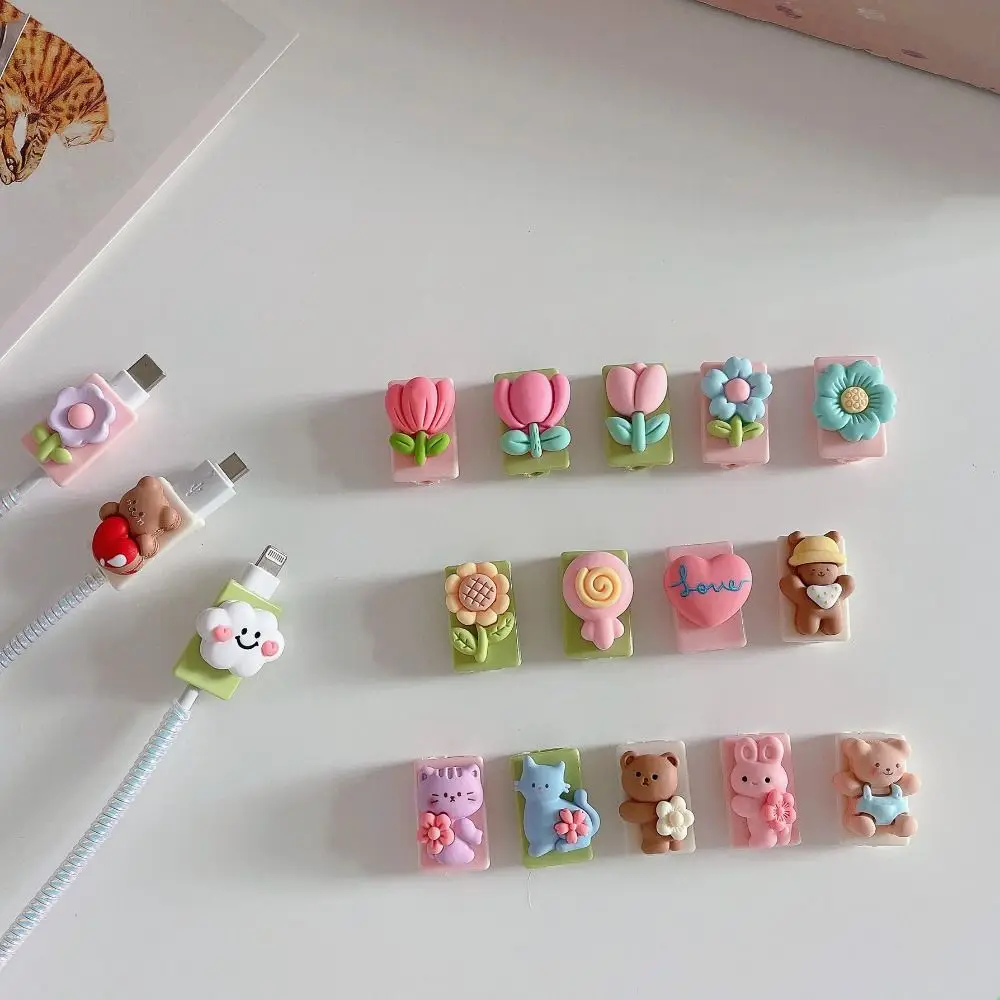 

Holder Charging Protective 3D Cartoon Flowers Charging Cord Protector Cable Winder Cord Organizer Cable Bite Protector