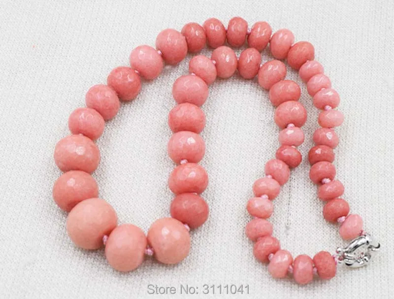 pink jade  roundel faceted  8-20mm  necklace 18inch  wholesale beads nature  woman