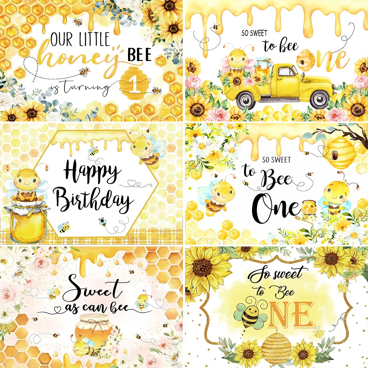 Photo Backdrop Laeacco Baby Cartoon Bee Green Grass Sunflower Dreamy Party Decor Photo Backgrounds Photography Backdrop Birthday Photo Studio