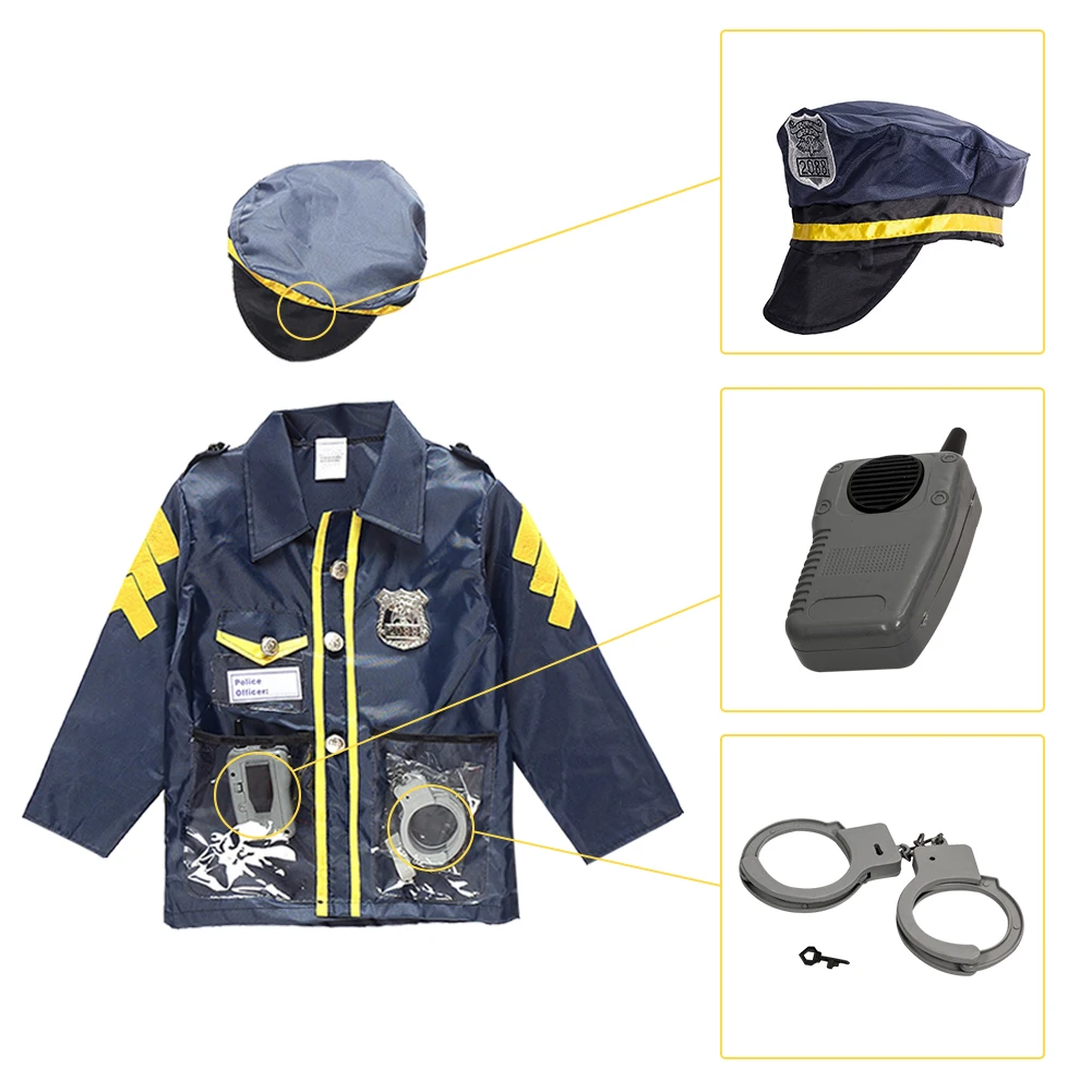 Chlidren's Policeman Cosplay Costume Interpol Costume With Handcuffs And Walkie-talkie Polices Officer For Kids