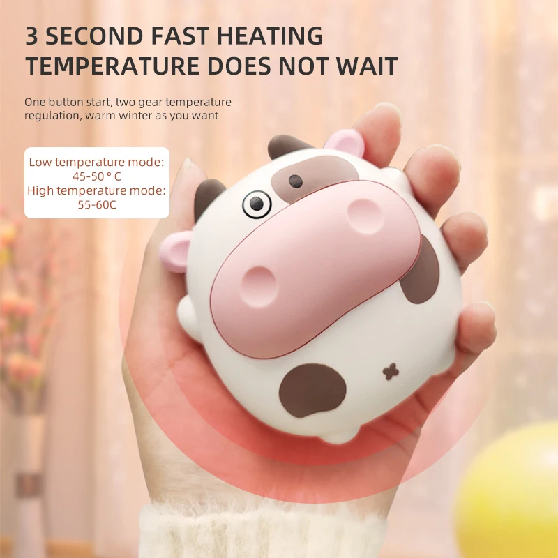 Cute Pig Cow Hand Warmer Quick Heating Mini USB Rechargeable Electric Hands Heater Pocket Cartoon Winter Hand Warmer Night Light