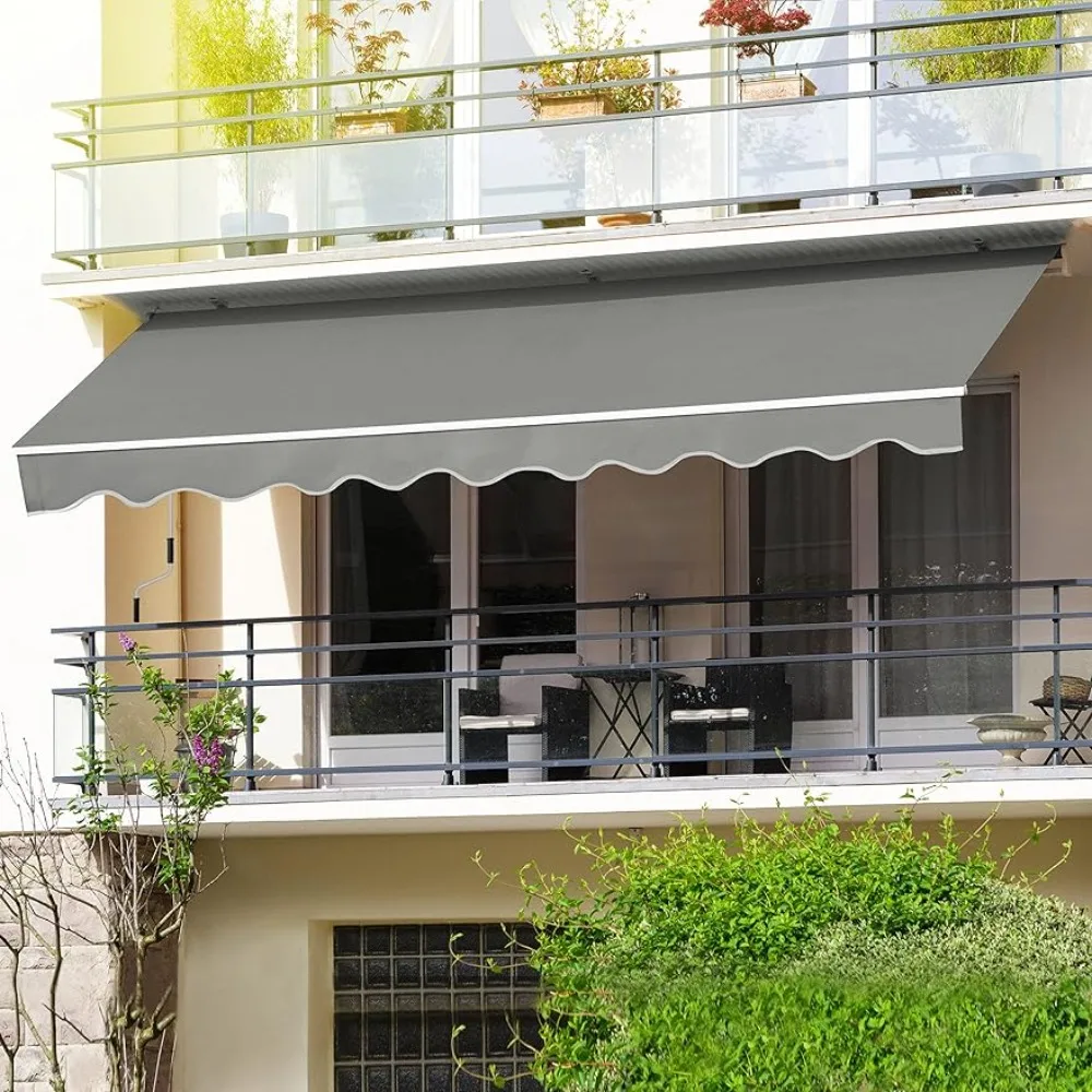 

Retractable Awning 10'x8' Sun Shade Cover, Outdoor Deck with Manual Crank, 96in Projection Awning