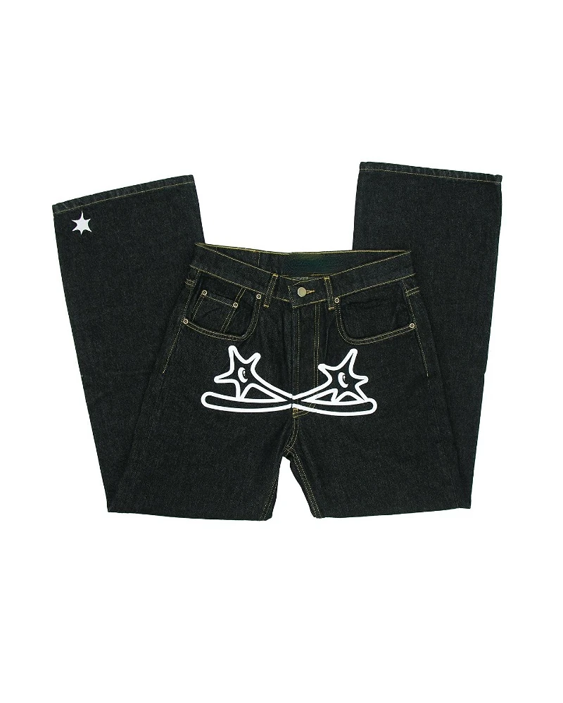 

Ins trendy letter star print y2k jeans American hip-hop high waist loose layered straight zipper fashion pants trend hot sale