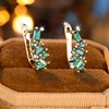 Irregular Small Rectangle Round Green Stone U Shaped Hoop Earrings For Women Antique Gold Color Small Ear Buckle Party Jewelry