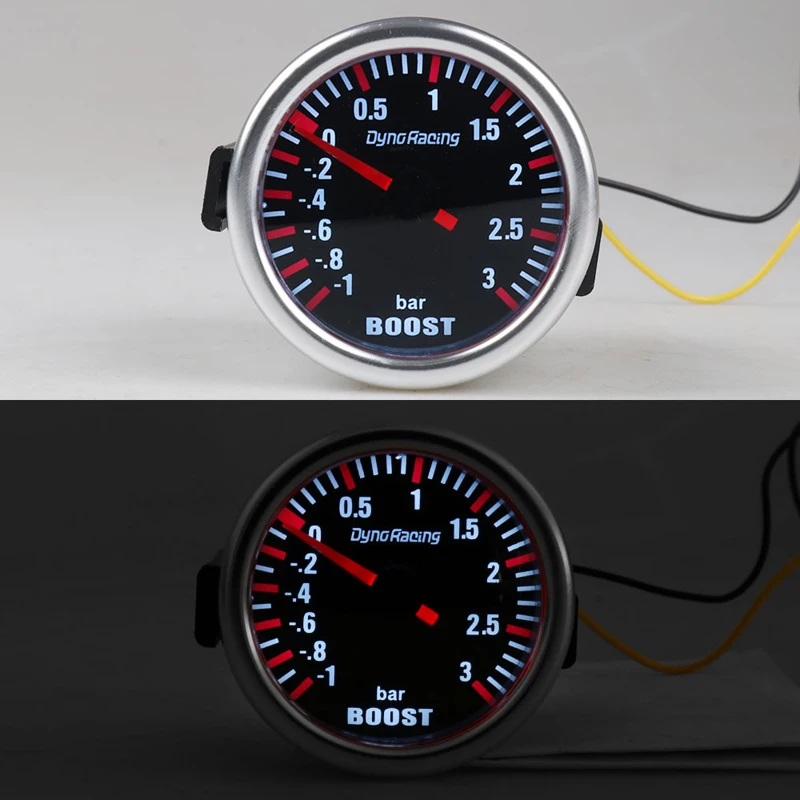 

12V 52MM 3barSmoke Lens Boost SensorMechanical White LED Boost Gaugecar turbo gaugeCar modified racing instrument