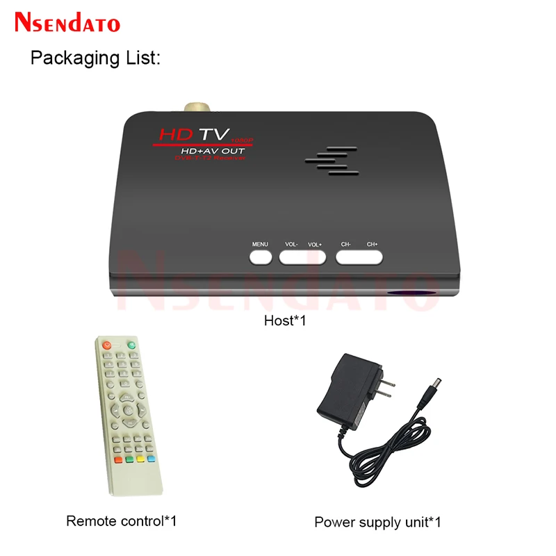 Digital Terrestrial HD DVB T T2 Protocol TV Box HD AV CVBS external TV Tuner Receiver With Remote Control for lcd monitor