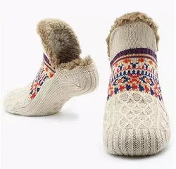 Cozy Velvet Non - Slip Winter Floor Socks - Unisex Home & Sleep Slipper Socks - M (Beige)