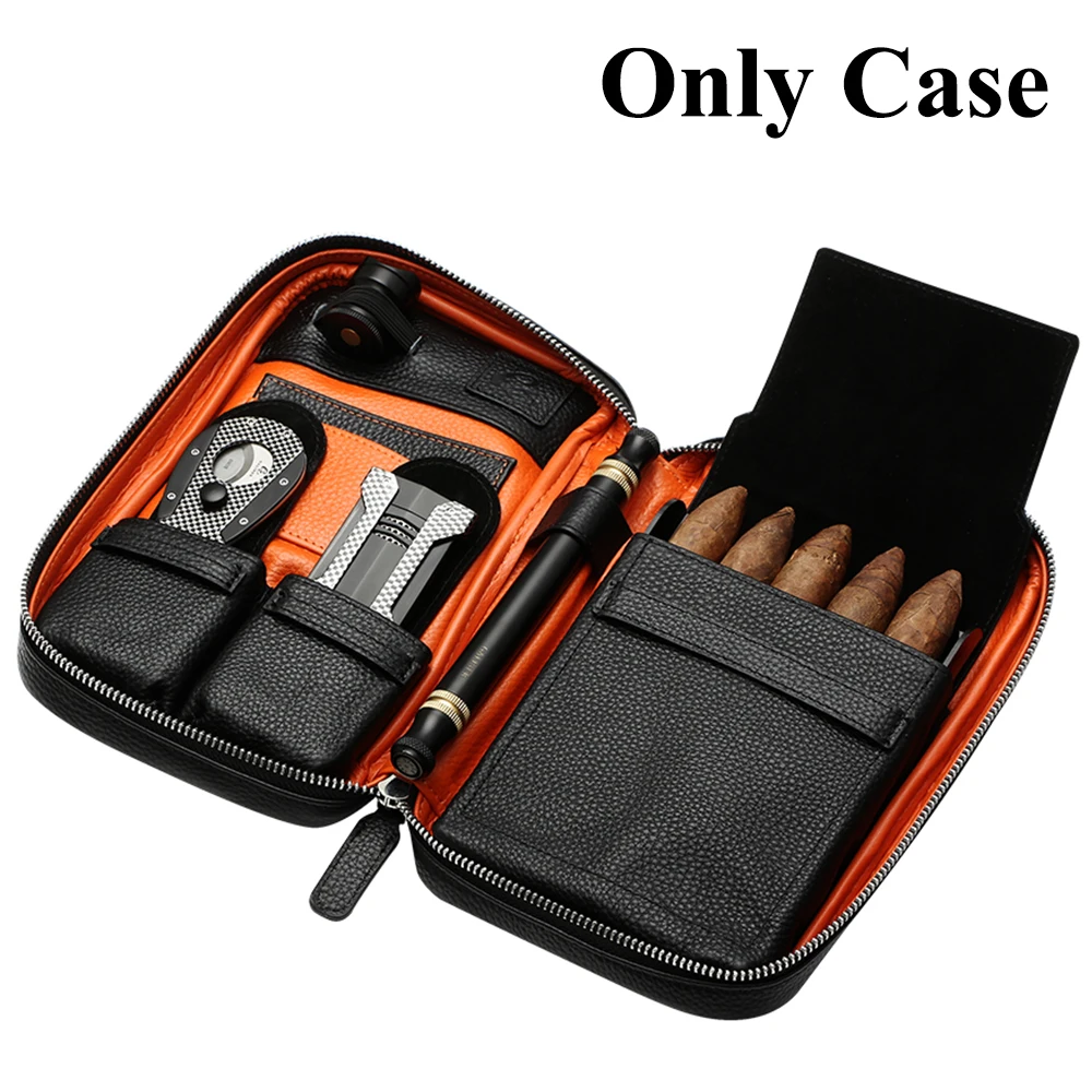 Galiner Genuine Leather Cigar Case Portable Luxury Travel Humidor Cigar Box Luxury Fit About 5