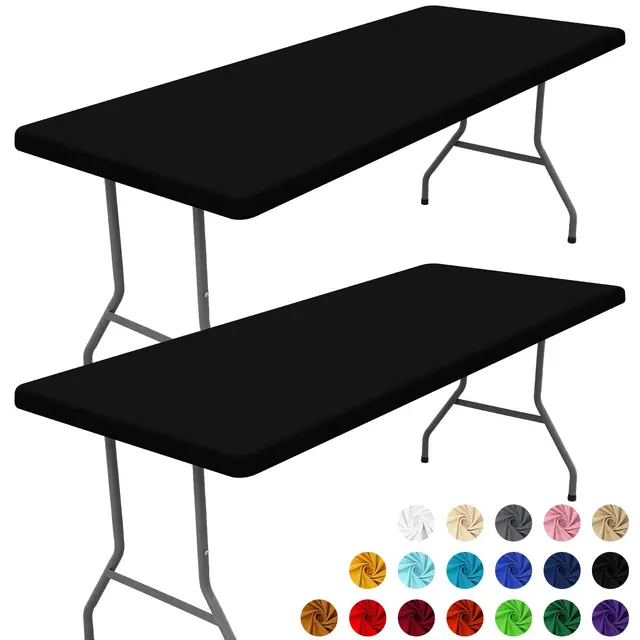 Nappe rectangulaire, nappe en tissu élastique ajustée, convient aux tables pliantes de 6 pieds, housse de table lavable pour pique-nique, camping 1