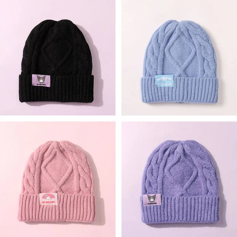 

Sanrio Kuromi Pachacco Knitted Hat Cinnamoroll My Melody Winter Ears Cap Kuromi Women Cute Cartoon Warm Autumn Winter Tide Hat