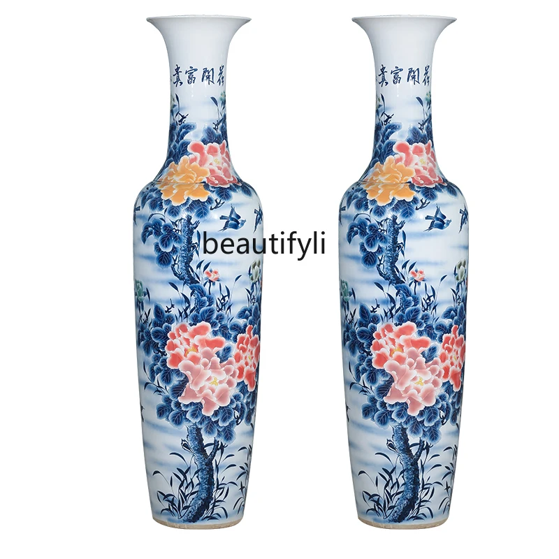 

Jingdezhen Ceramics Hand-Painted Floor Large Vase Flower Arrangement Chinese Living Room Decoration Large