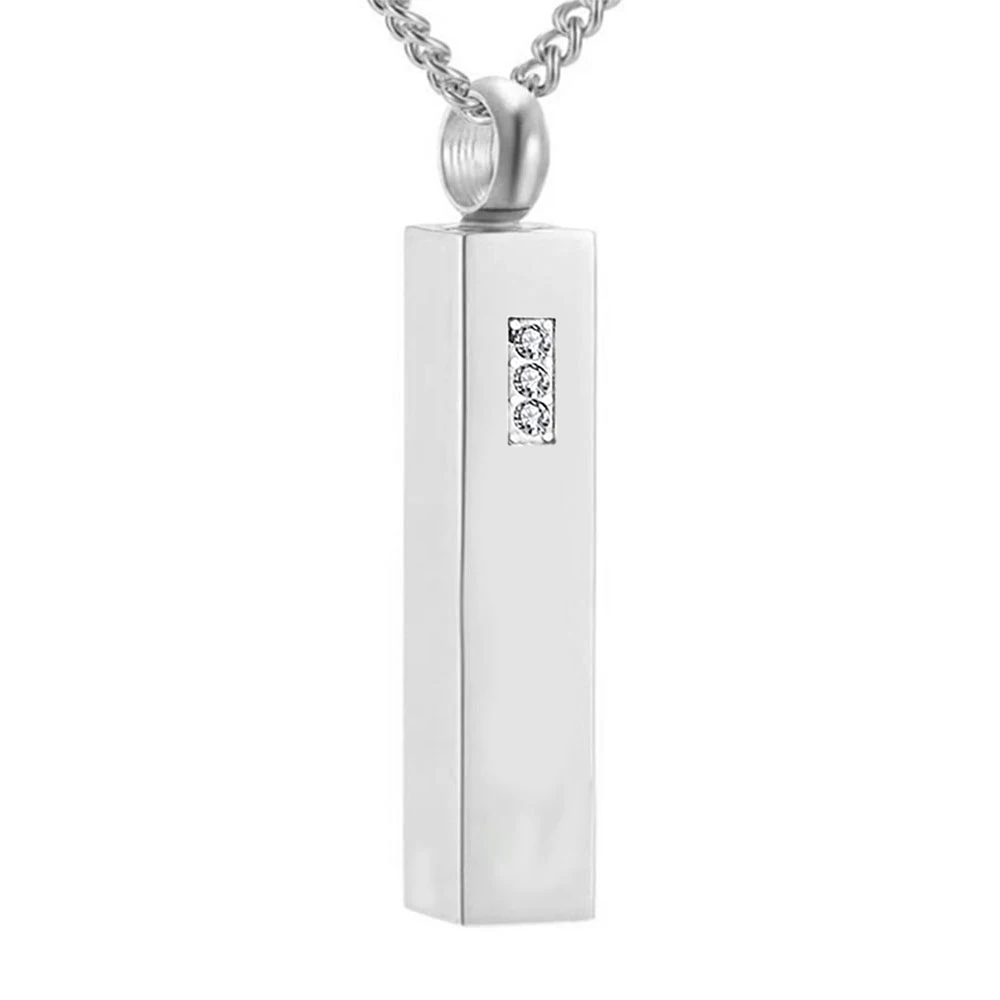 Custom Stainless Steel Vertical Cubic Bar Container Urn Memorial Pendant Necklace Ash Keepsake Cremation Jewelry Hypoallergenic 5