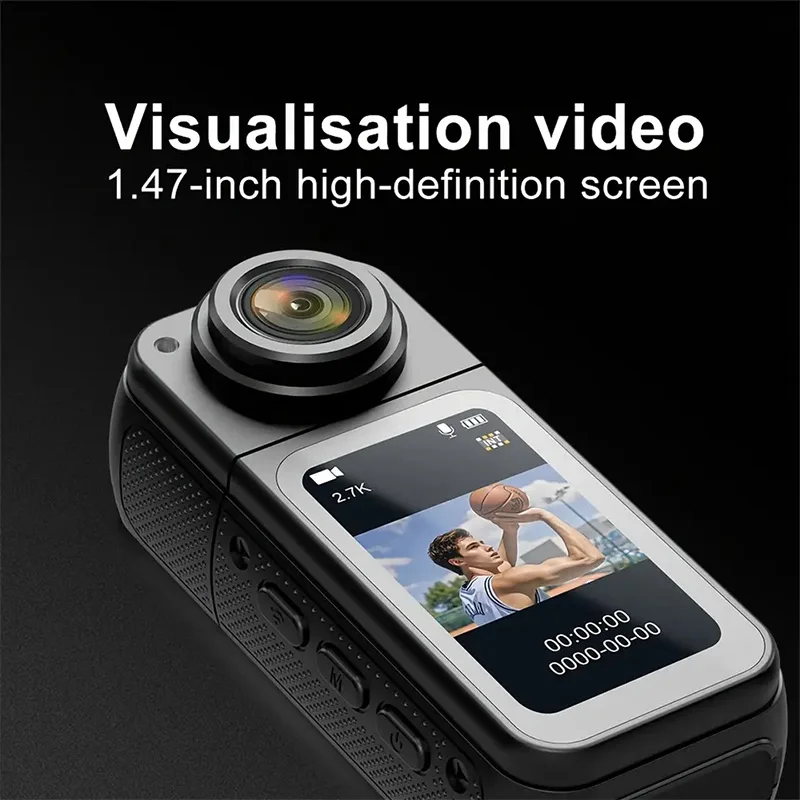 Caméra d'action 2.7K avec rotation 180° et écran IPS 1.47"