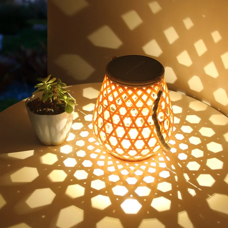 Outdoors Solar Powered Courtyard Hanging Portable Lights Decorative Gardens Atmosphere To Floor Bamboo Weaving Lawns Table Lamps