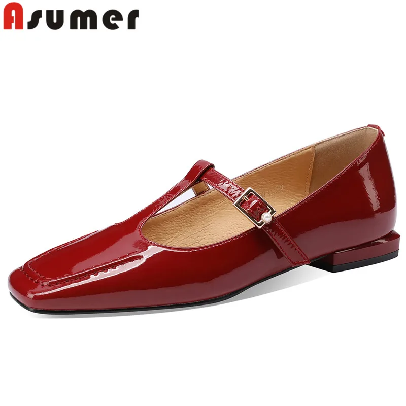 asumer-2023-new-buckle-patent-leather-shoes-woman-fashion-ladies-mary-janes-pumps-square-low-heels-dress-shoes