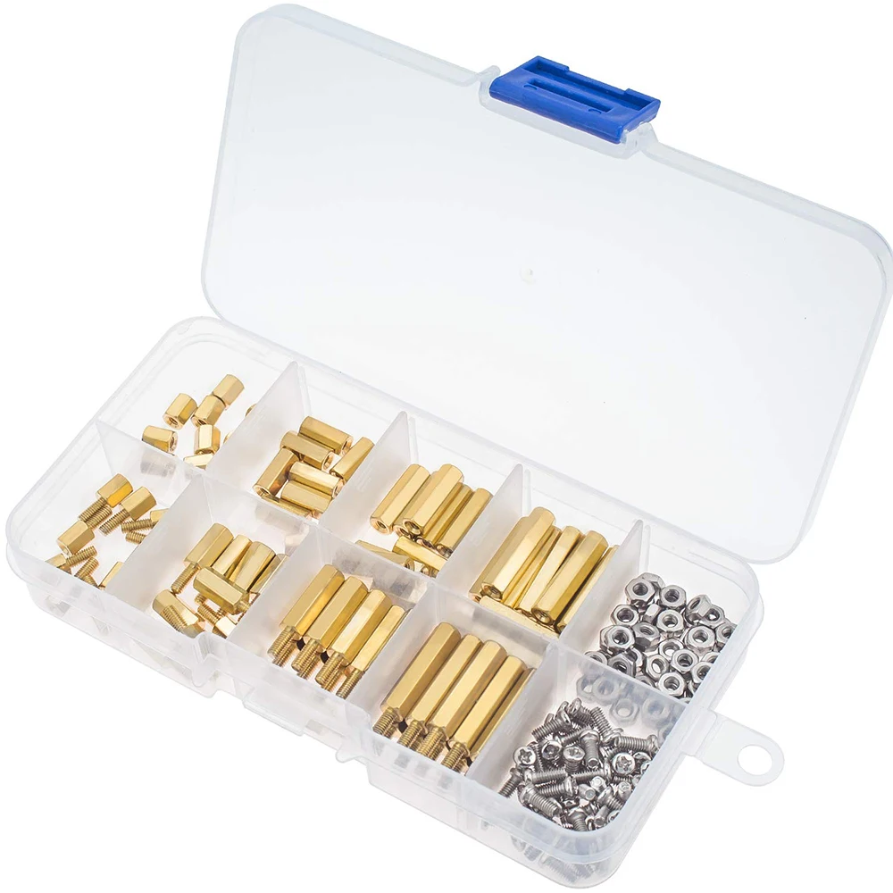 M2.5 Male Female Hex Brass Spacer Standoff Screw Nut Assortment Kit (180Pcs)