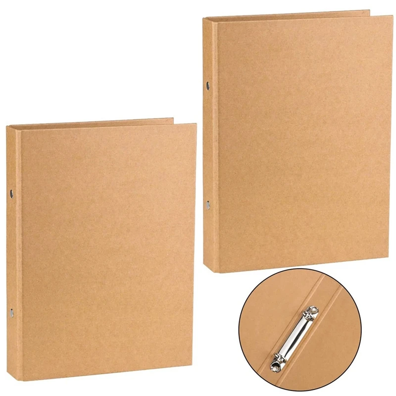 2Pcs A5 Kraft Paper Binder Tray A5 Kraft Paper Folders With 2 Rings To Add Loose Sheets