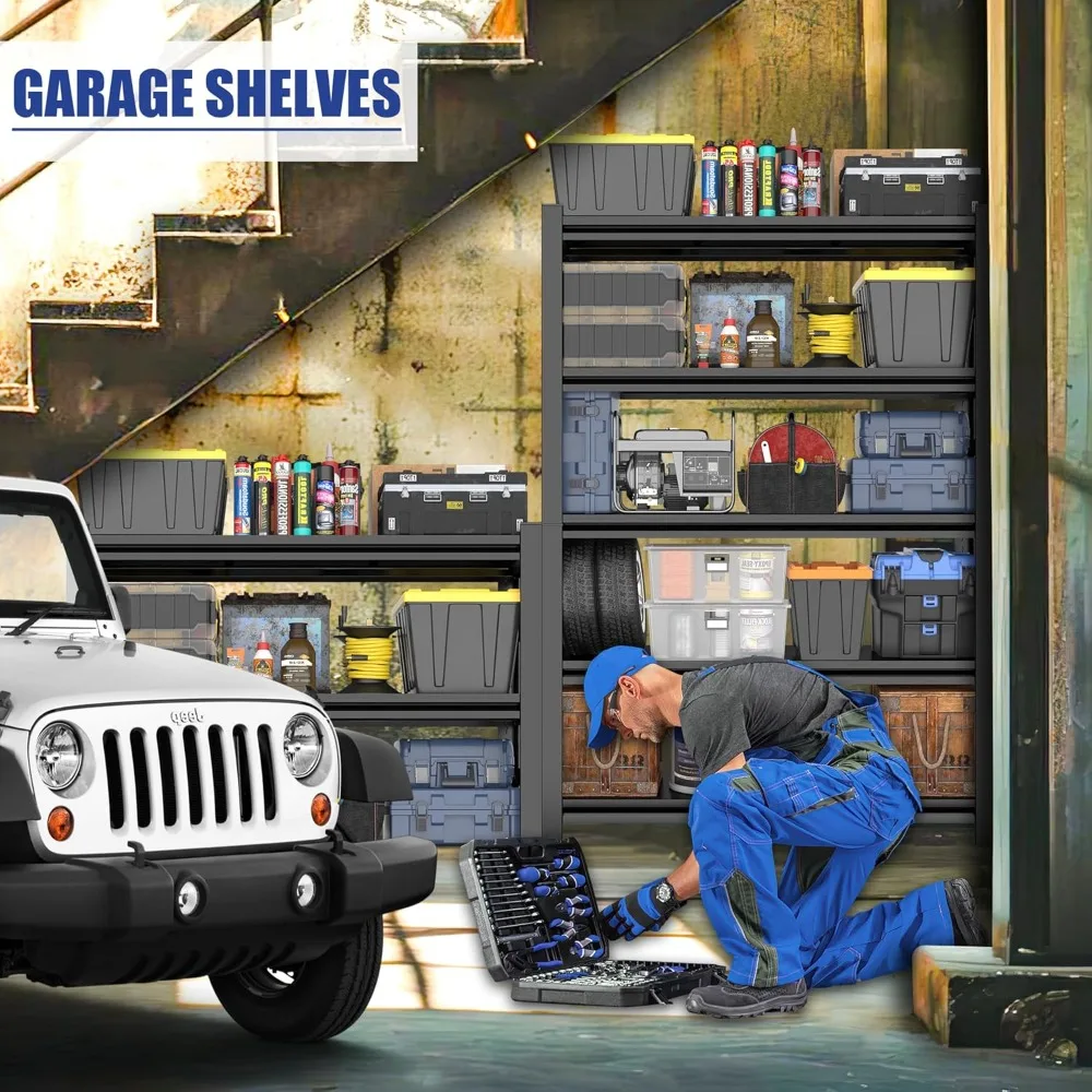 78" H Garage Shelving,3000LBS Heavy Duty Garage Storage Shelves,Adjustable 5 Tier Metal Shelving Unit 2
