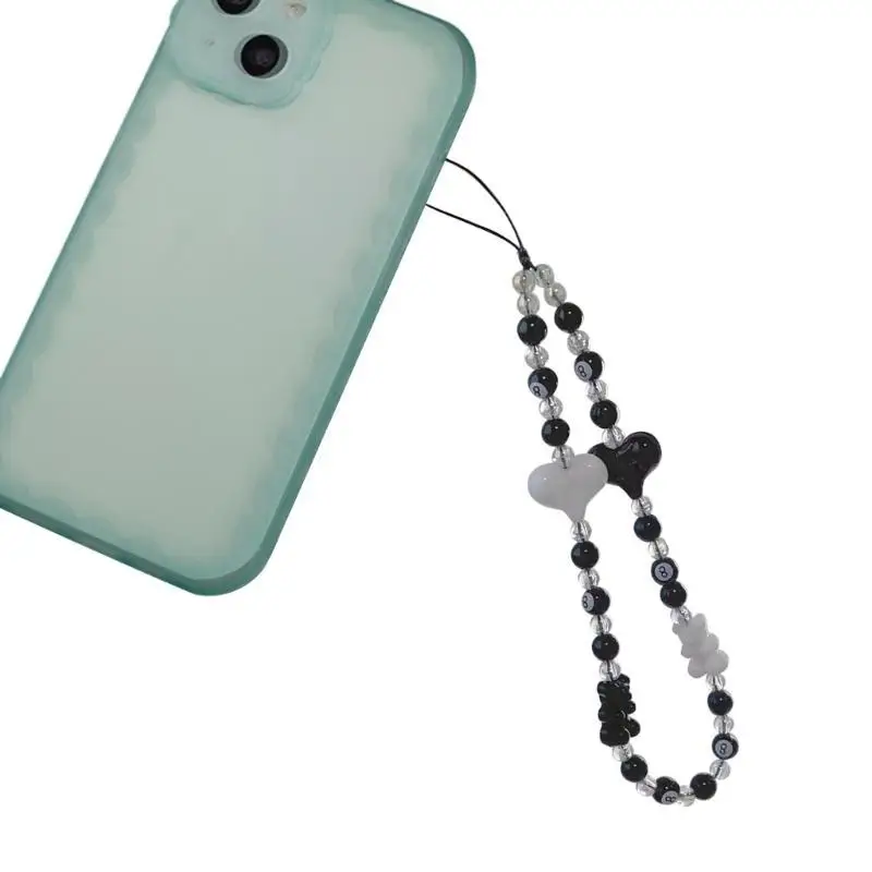 P9FE Handy-Zubehör, Harz, Bär, Würfel-Herz, Perlen-Lanyard, Handgelenkschnur für Frauen, handgefertigte Handykette, Handy-Gurt