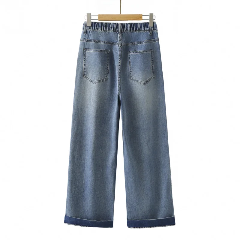 100KG Plus Size Women's Jeans Summer New Thin Stretch Denim Straight Leg Pants Casual Ankle Style Bottoms 8656