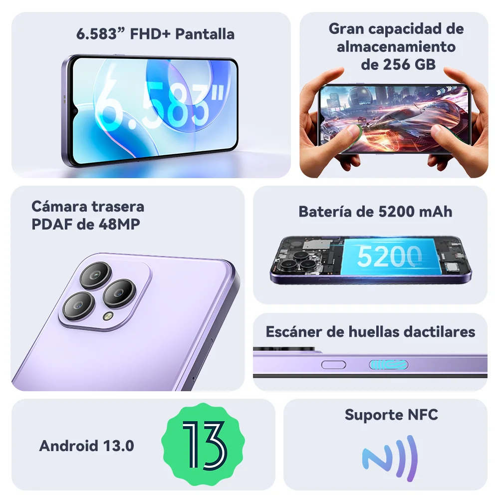 Cubot P80, moviles baratos y buenos nuevos 2023, smartphone Android 13,  versión global, 16 GB de RAM (8GB + 8GB ampliados), ROM de 256GB(soporte 1T  extendido), NFC,pantalla FHD+ de 6,583, 5200 mAh,48MP