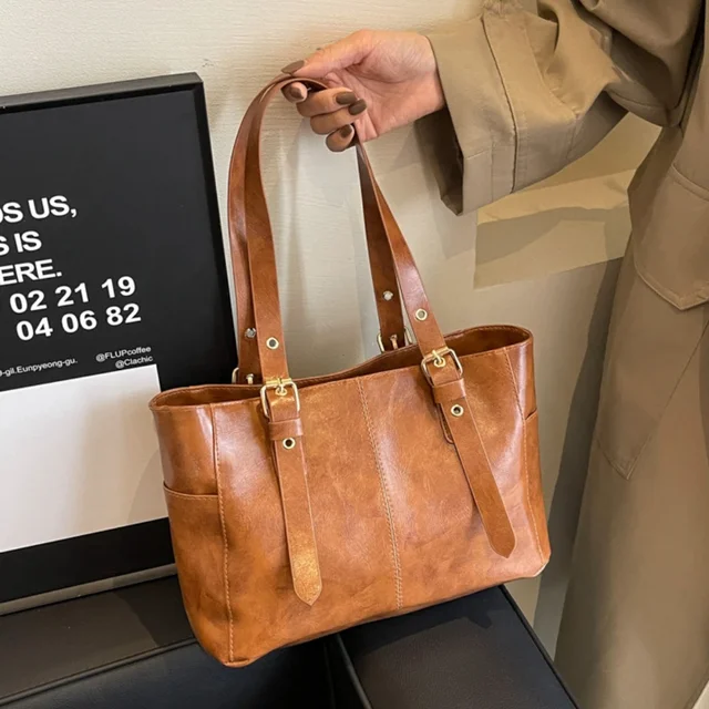 Mode rétro femmes sacs à bandoulière en cuir PU tendance haut de gamme dame sac fourre-tout grande capacité femme sac de banlieue sac à main sacs à main 1