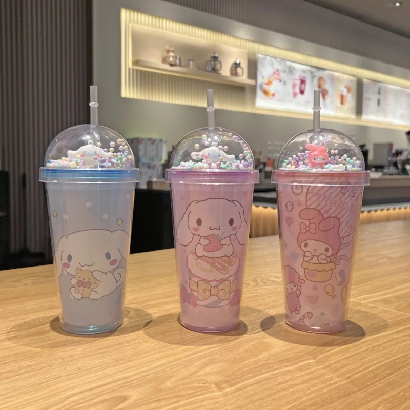

Sanrio Kawaii My Melody Kuromi Water Cup Cartoon Anime 450ml Portable Straw Direct Drink Cinnamoroll Office Coffee Cup Gift