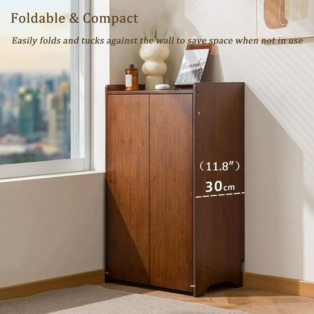 Compact Bamboo Desk with Built-in Bookshelf, Space-Saving Folding Workstation for Home Office, Vanity, and Kitchen