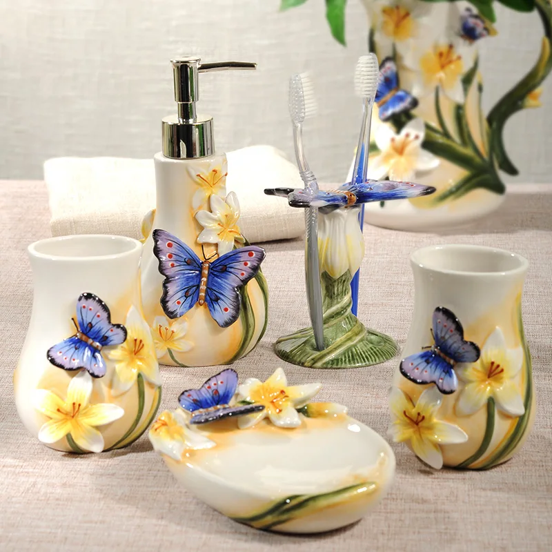 Bathroom kit Ceramic 5-piece set Sanitary ware Sanitary ware 5-piece set Washing utensils Butterfly Dance Xinlan toiletries Bath