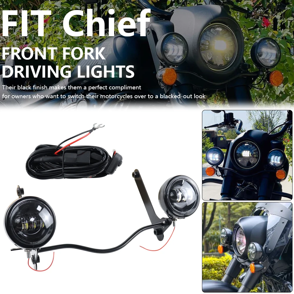 

Front Fork Driving Lights 4.5in LED Auxillary Headlight Bracket Kit Fits For Indian Chief Dark Horse Classic Vintage Springfield