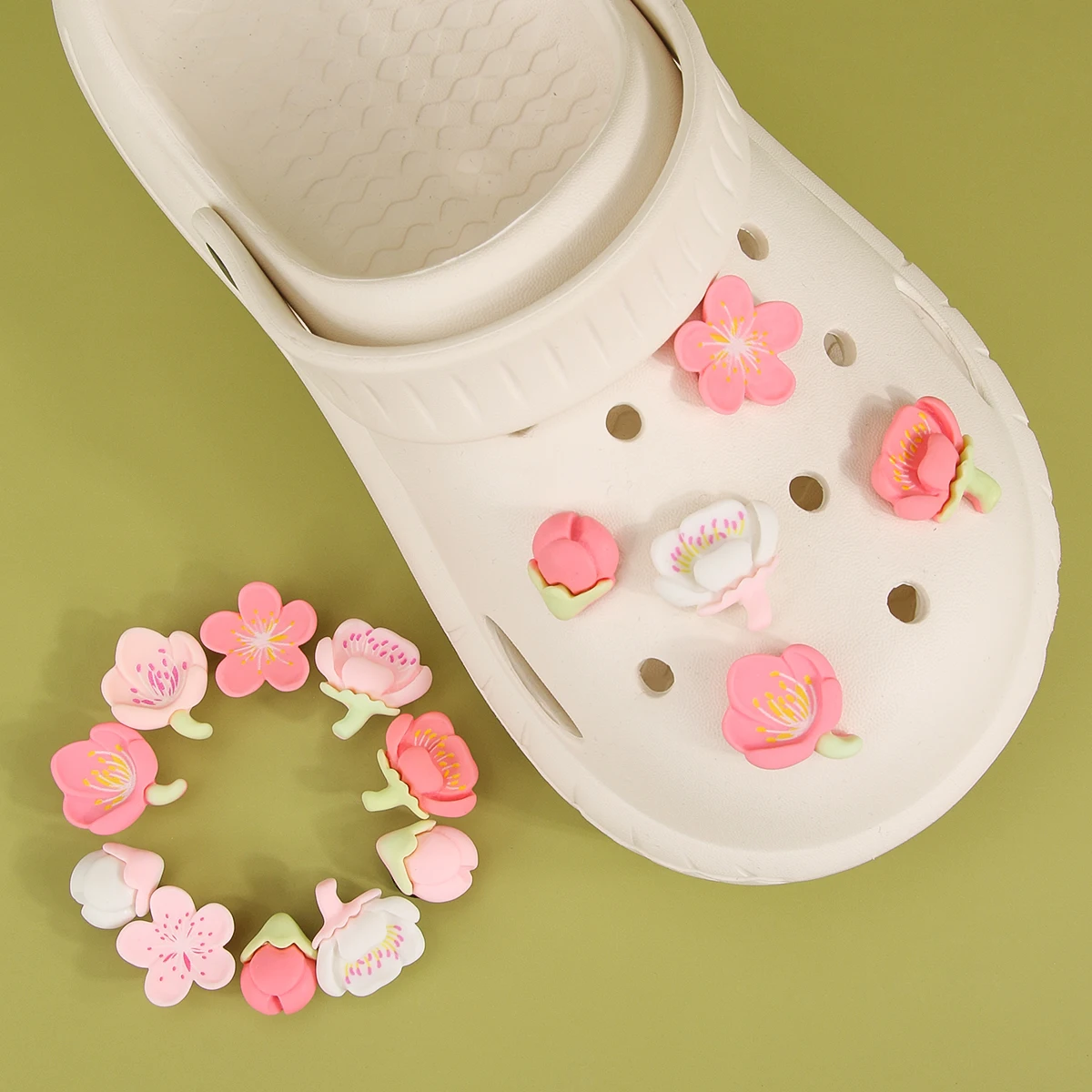 10 Stück romantische Kirschblüten-Schuhanhänger für Crocs, DIY, Allgleiches, abnehmbare Schuhe, Schnalle, Dekoration, Zubehör, Geschenke – Detail 5