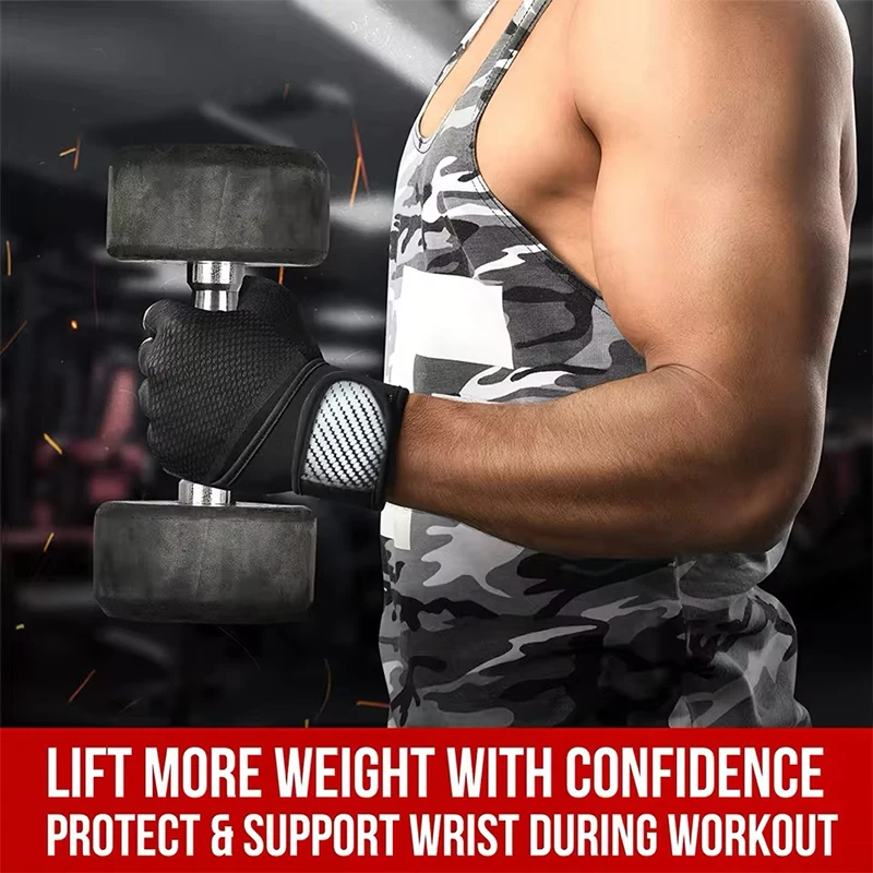 1 Pair Workout Gloves Gym Weight Lifting Gloves Wrist Wrap Support Full Palm Protection Extra Grips For Fitness Pull-up