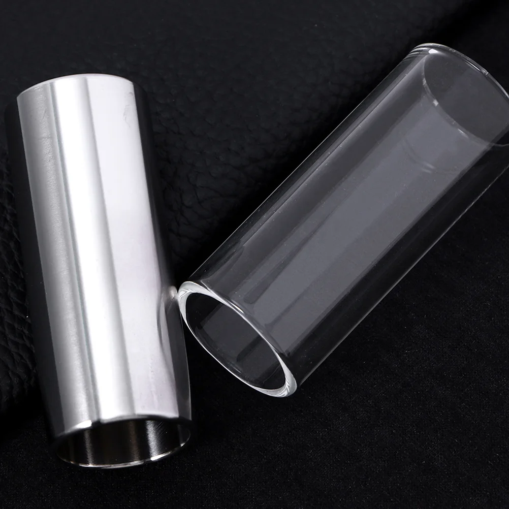 

51mm Glass Slide and Stainless Steel Slide Medium Bottleneck Slide for Guitar Bass Guitar Accessory(Transparent and Silver)