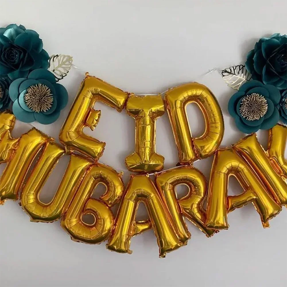 Black Gold Eid Mubarak Decorazioni Palloncino Islamico Musulmano Ramadan Home Party Fondali Decor Banner Eid Al Adha Moon Star Balls