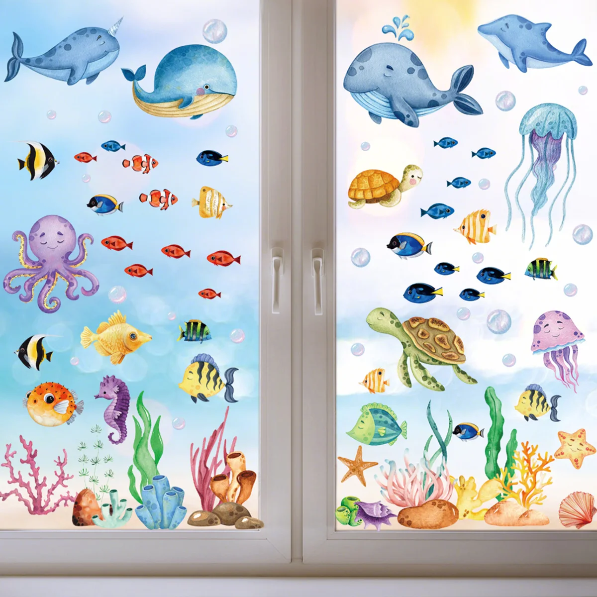 Ocean Window Stickers Under The Sea Turtle Bathroom Decor Stickers for Kids Baby Boy Girl Bedroom Nursery Living Room Classroom wall stickers toilet stickers