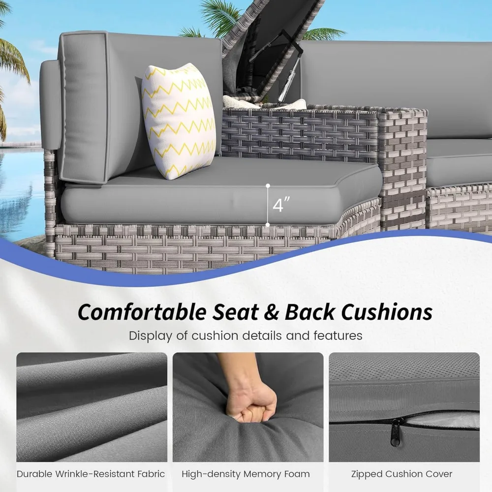 Patio Sectional Furniture Outdoor 11-Piece, Rattan Curved Sofa Set with Storage Table, Pillows, Fit for Pool Backyard Balcony 3
