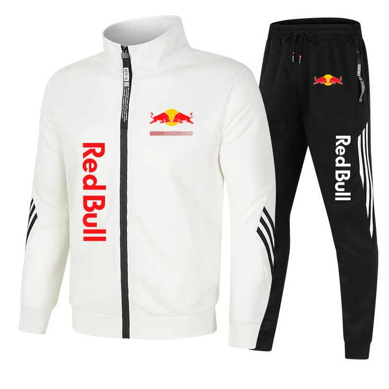 Red Bull Logo Cycling Sport Set Men's Lapel Jacket And