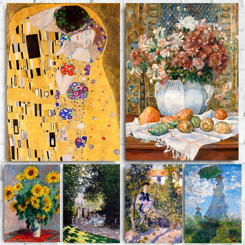 Gustav Klimt The Kiss Poster Pittura Monet Van Gogh Vintage Art Canvas Print Poster Wall Art Decor Paint Home Room Decoration