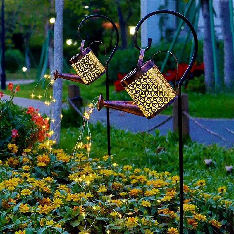 Solar Watering Can Light Outdoor Decorative Hanging Lantern Metal Waterproof Solar Garden Light Gift for Table Patio Yards Lawn patio umbrella stand holder metal umbrella clamp for flags and fishing rods on railing fences gardens benches parasol wędkarski