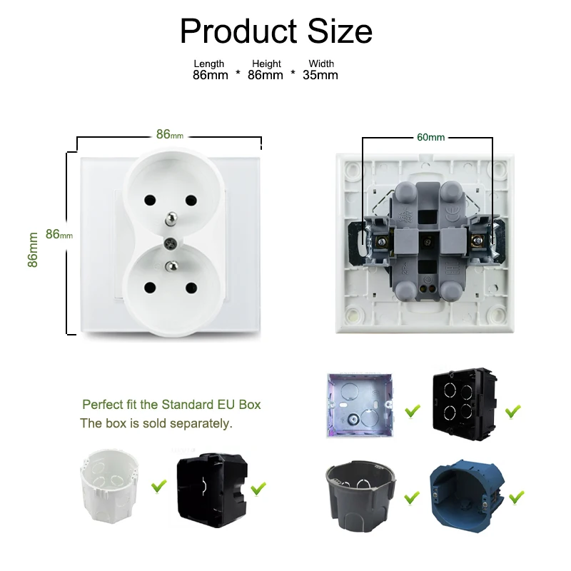 European Standard Dual Power Outlets with Glass Panel - White & Black Finish